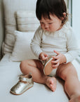 baby in purebaby organic mary jane light gold shoe pre walker baby shoes