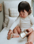 baby in purebaby organic mary jane light gold shoe pre walker baby shoes