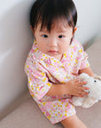baby in purebaby crinkle summer bloom pj set organic cotton baby clothes