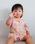 baby in purebaby crinkle summer bloom pj set organic cotton baby clothes