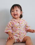 baby in purebaby crinkle summer bloom pj set organic cotton baby clothes