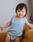 baby in purebaby striped crinkle bodysuit organic cotton baby clothes