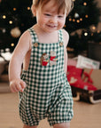 baby kids in purebaby christmas festive gingham overall coriander baby christmas outfit