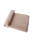 mushie organic cotton baby swaddle taupe