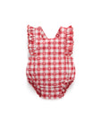 baby in purebaby organic heart gingham overall bodysuit valentine outfit