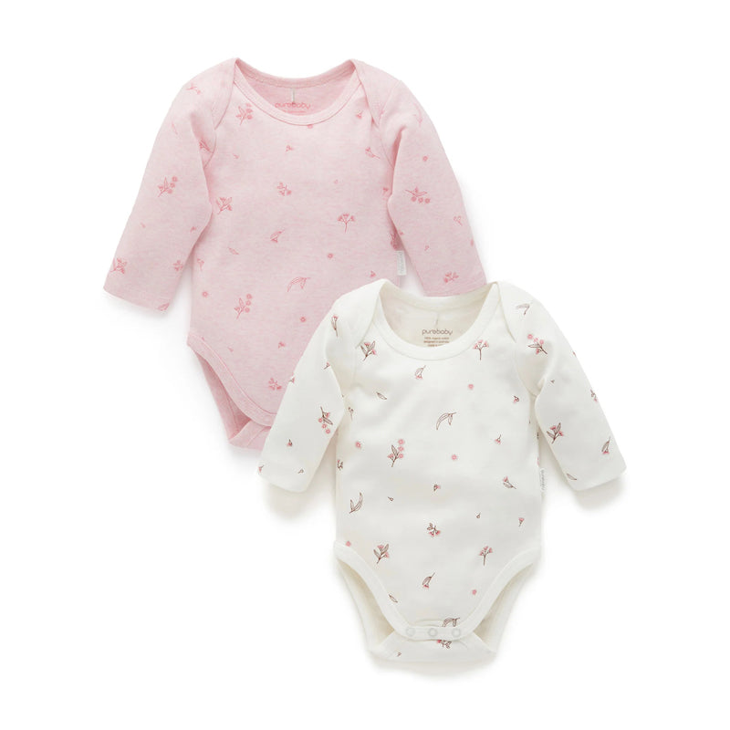 purebaby long sleeve bodysuit pink blossom organic cotton baby clothes
