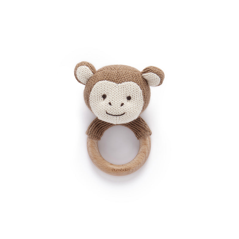 Purebaby Knitted Monkey Rattle – Little Suite - Main Image