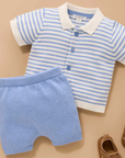 Blue Knitted Polo Set