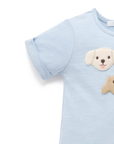 purebaby organic cotton baby clothes blue puppy short growsuit