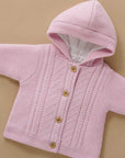 purebaby organic cable knit padded jacket primrose melange pink baby girl winter