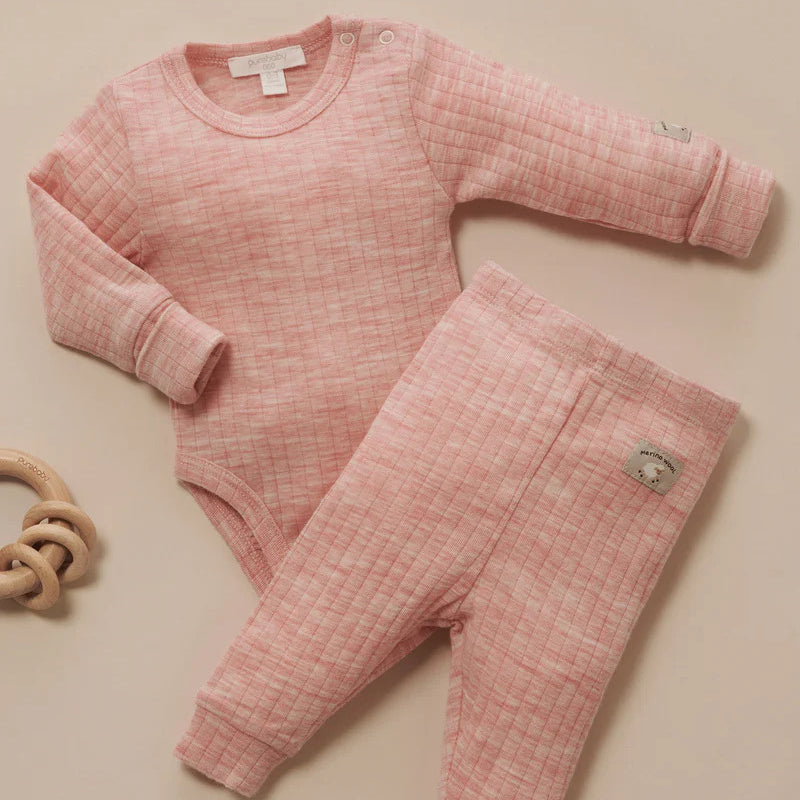 purebaby organic merino wool bodysuit rose pink baby travel clothes