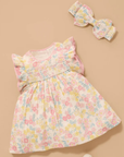 purebaby organic cotton baby kids dress garden flowers smocked dress girls