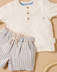 purebaby organic pull on shorts ticking stripe baby kids organic cotton shorts