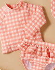 purebaby organic rashie set coral gingham baby swim kids swimwear