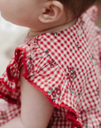 purebaby organic festive gingham ruffle romper christmas baby clothes