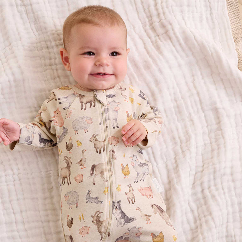 purebaby organic Farm Animals 2 Pack Zip Growsuit