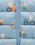 purebaby organic puffer growsuit farming tractor blue boy winter growsuit