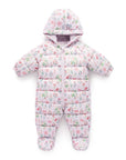 purebaby organic puffer growsuit strawberry pink blue girl winter growsuit