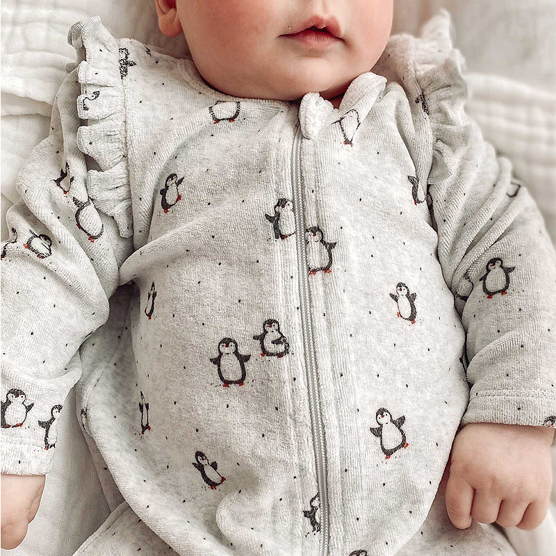 Penguin Frill Velour Zip Velour Growsuit