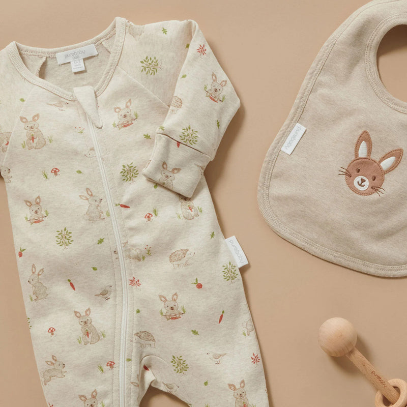 purebaby bunny printed zip growsuit baby