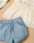 Soft Denim Ruffle Shorts