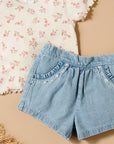 Soft Denim Ruffle Shorts