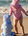 Grape Gingham Frilly Long Sleeve Swimsuit