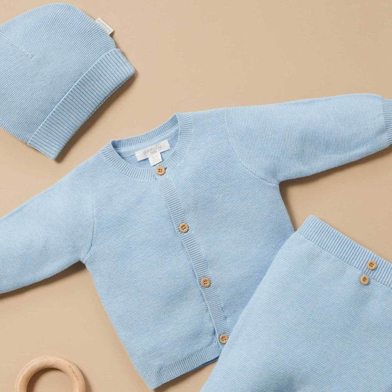 Textured Knit Cardigan | Blue Melange