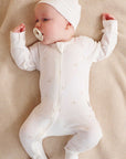 purebaby vanilla bear zip growsuit baby newborn organic cotton romper