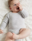 purebaby ribbed long sleeve bodysuit pale grey melange organic cotton baby