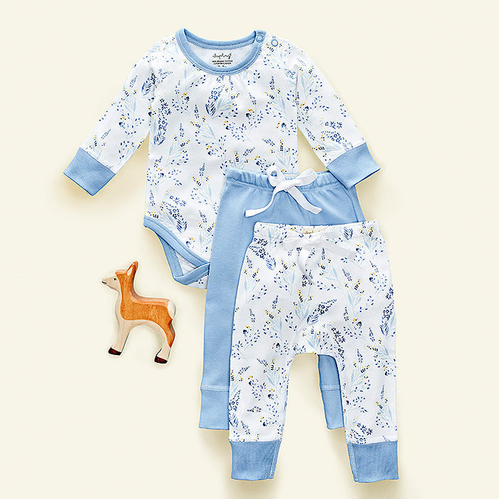 sapling meadow organic cotton bodysuit and pants set for baby