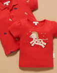 baby girl toddler red festive lunar new year blouse horse