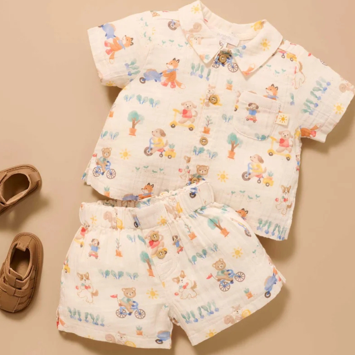 purebaby organic cotton baby kids clothes lets garden crinkle set