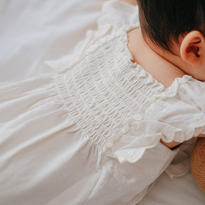 Embroidered Ruffle Top White