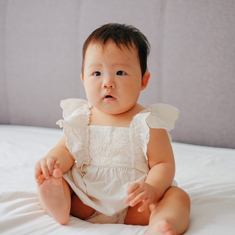 Purebaby Organic Embroidered Ruffle Top White Little Suite