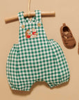 baby kids in purebaby christmas festive gingham overall coriander baby christmas outfit