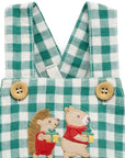baby kids in purebaby christmas festive gingham overall coriander baby christmas outfit