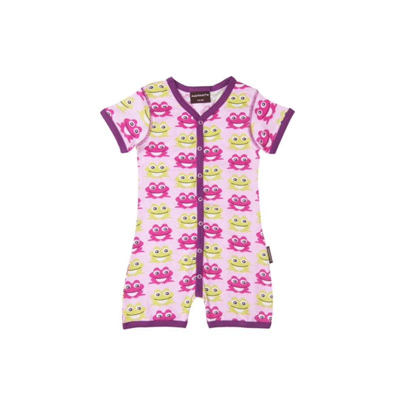 maxomorra frog pink romper baby girl