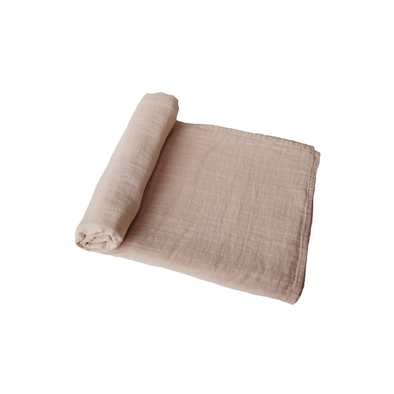 mushie organic cotton baby swaddle taupe