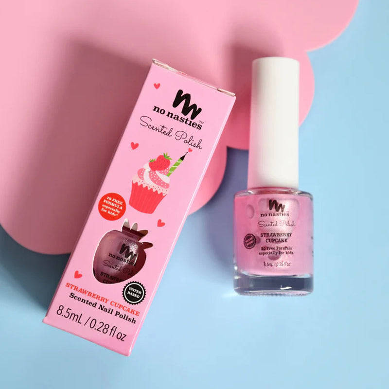 No Nasties Kids 20 FREE Scented Kids Polish Strawberry Cupcake Pastel Pink kids nail polish
