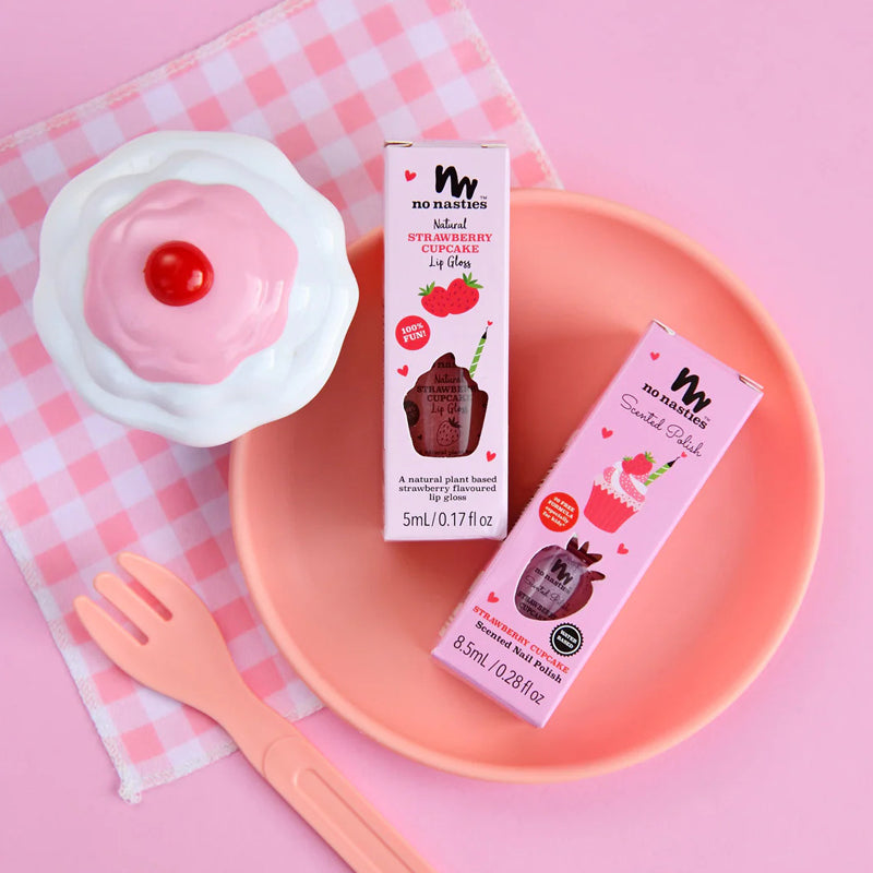 No Nasties Kids 20 FREE Scented Kids Polish Strawberry Cupcake Pastel Pink kids nail polish