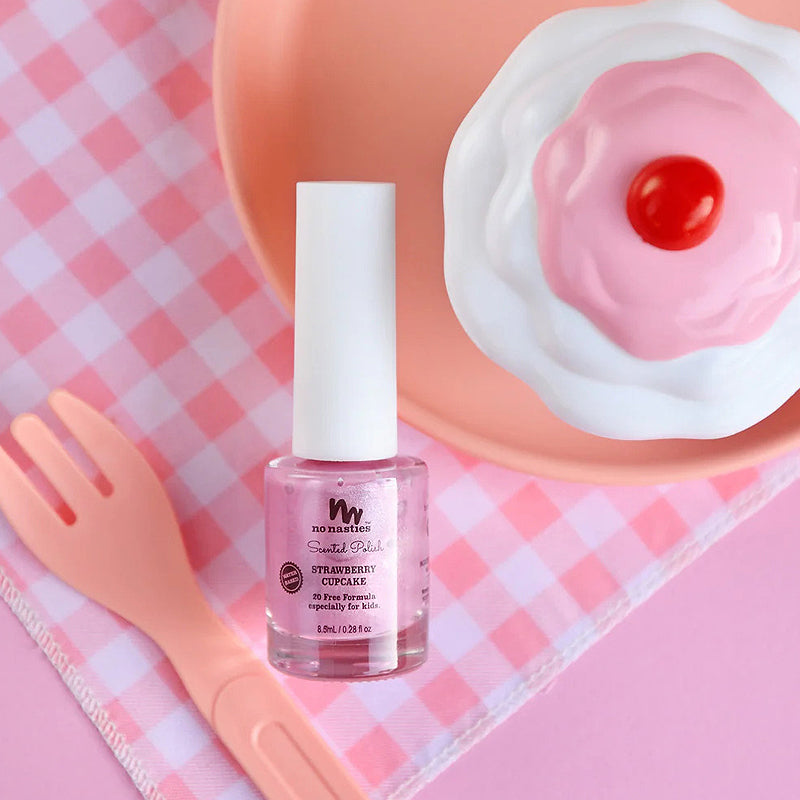 No Nasties Kids 20 FREE Scented Kids Polish Strawberry Cupcake Pastel Pink kids nail polish