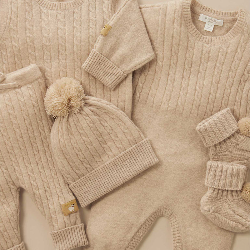 purebaby organic baby cashmere beanie hat beige