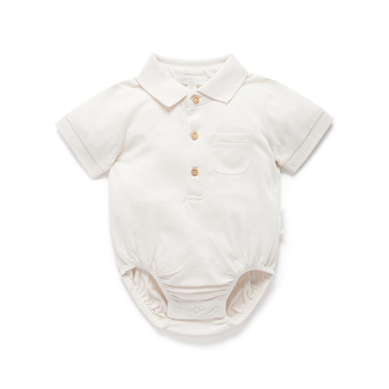 purebaby baby polo bodysuit cloud white