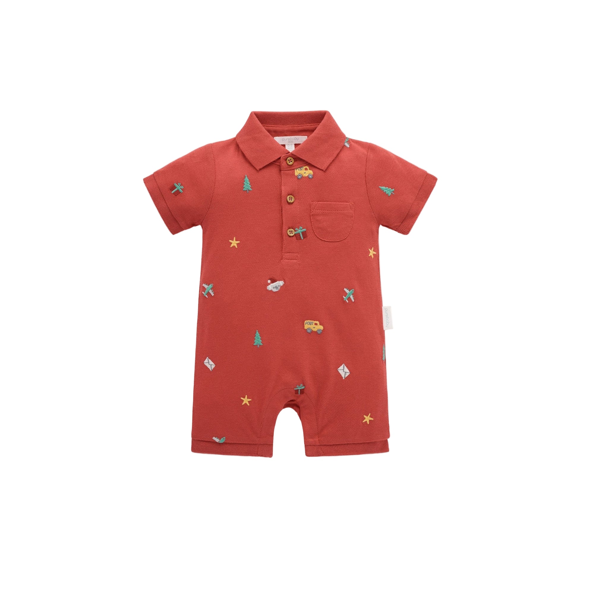baby in purebaby organic christmas polo growsuit baby christmas outfit