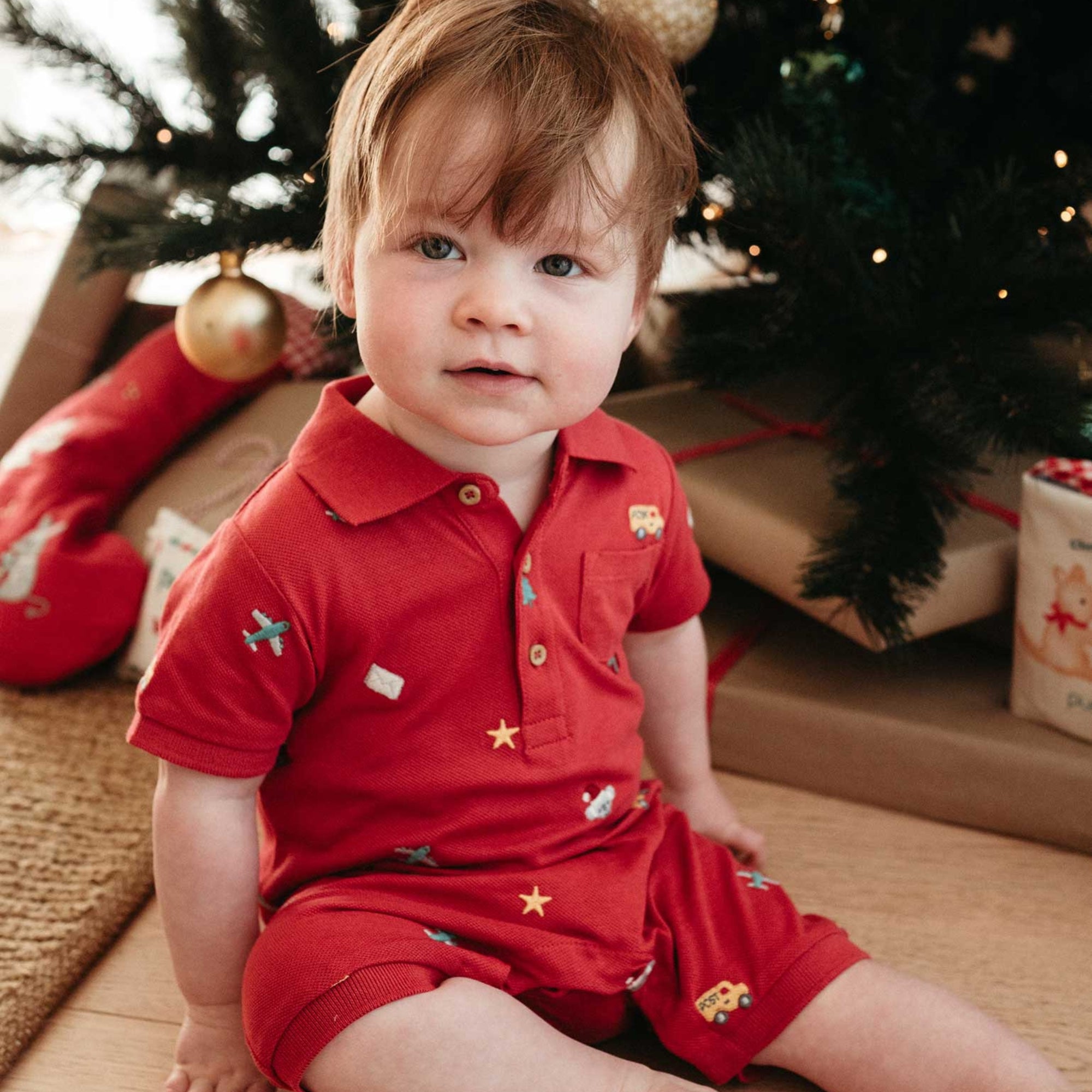 baby in purebaby organic christmas polo growsuit baby christmas outfit