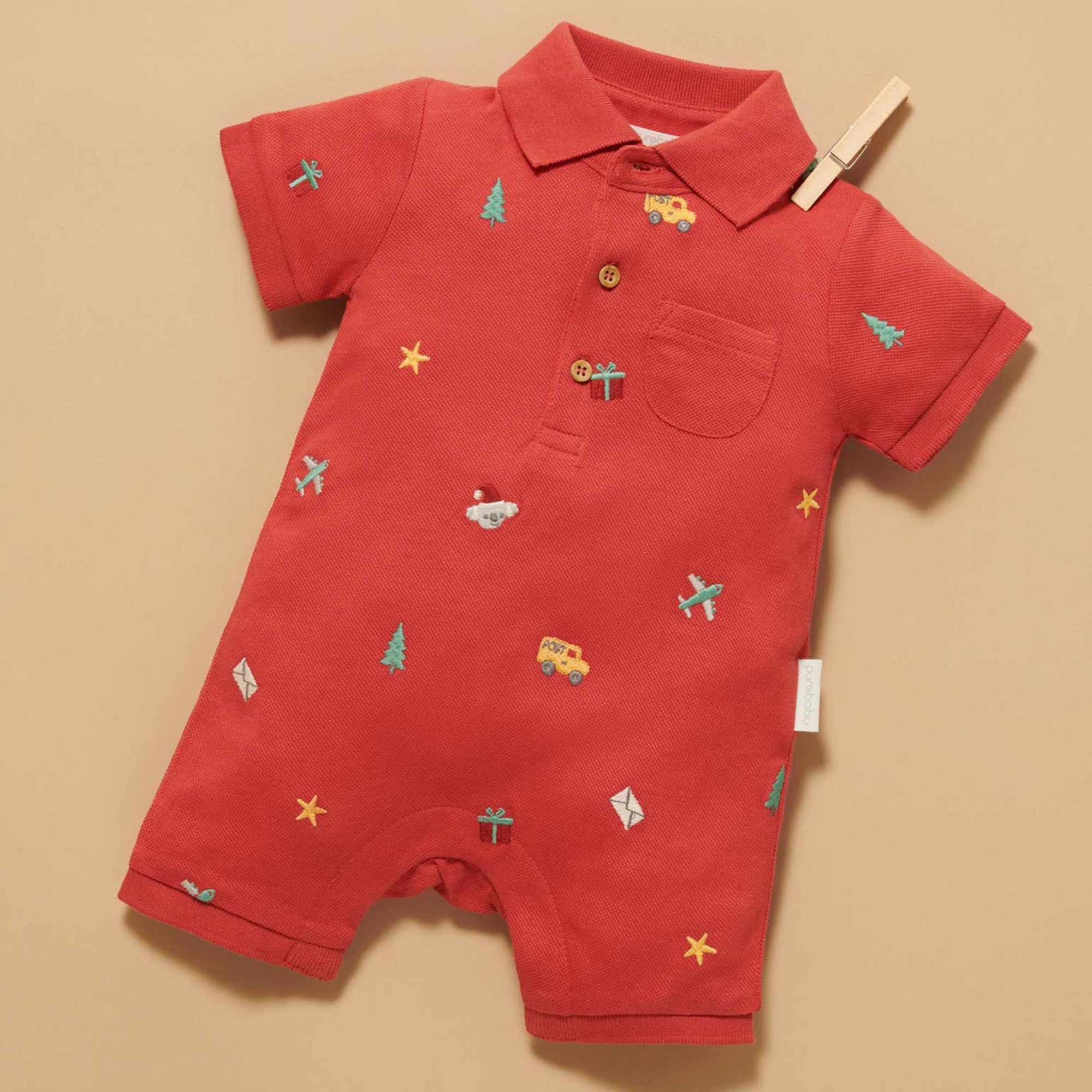 baby in purebaby organic christmas polo growsuit baby christmas outfit