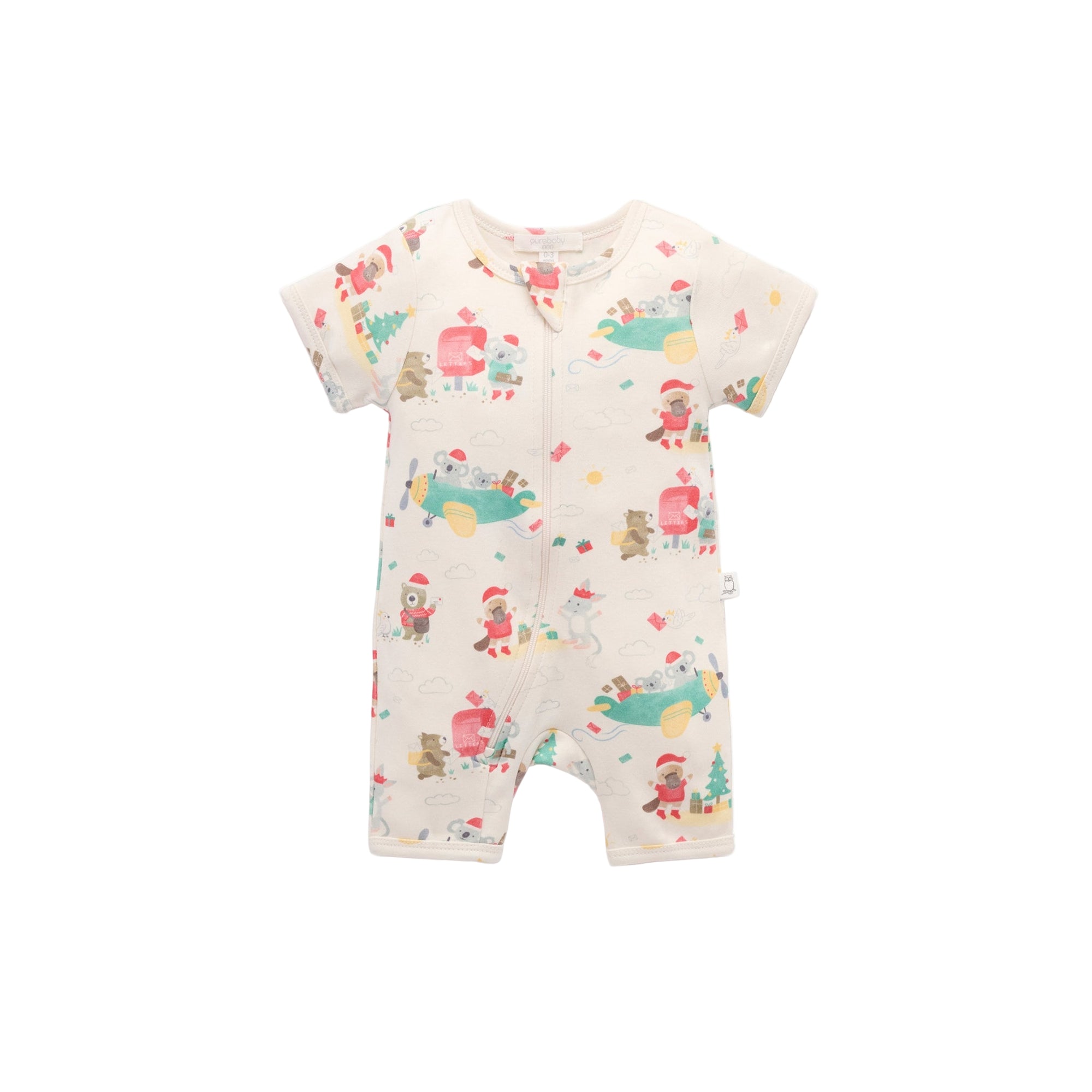 baby christmas short sleeve growsuit purebaby organic christmas outfit