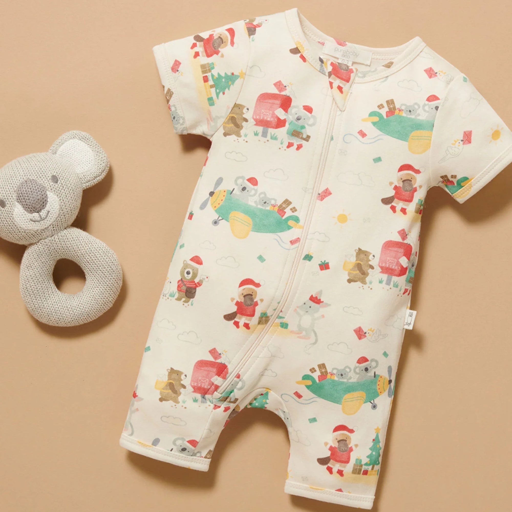 baby christmas short sleeve growsuit purebaby organic christmas outfit