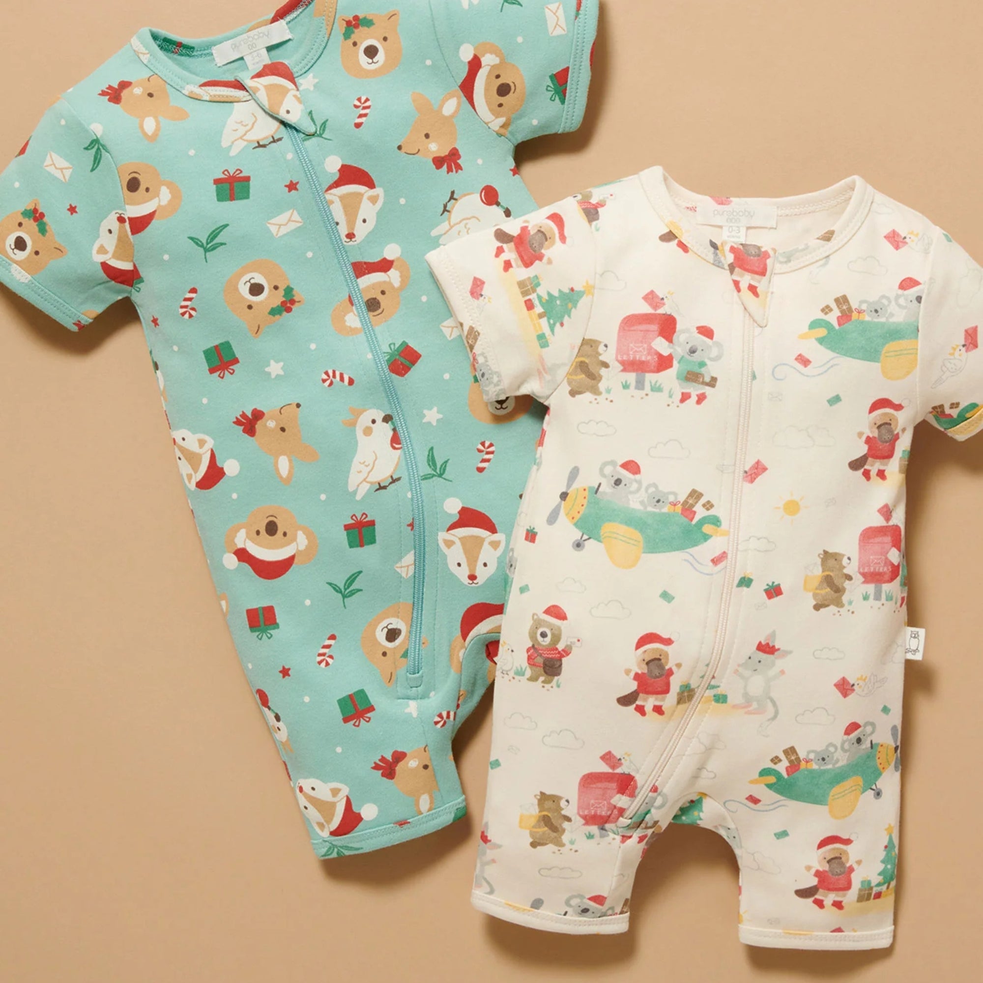 baby christmas short sleeve growsuit purebaby organic christmas outfit